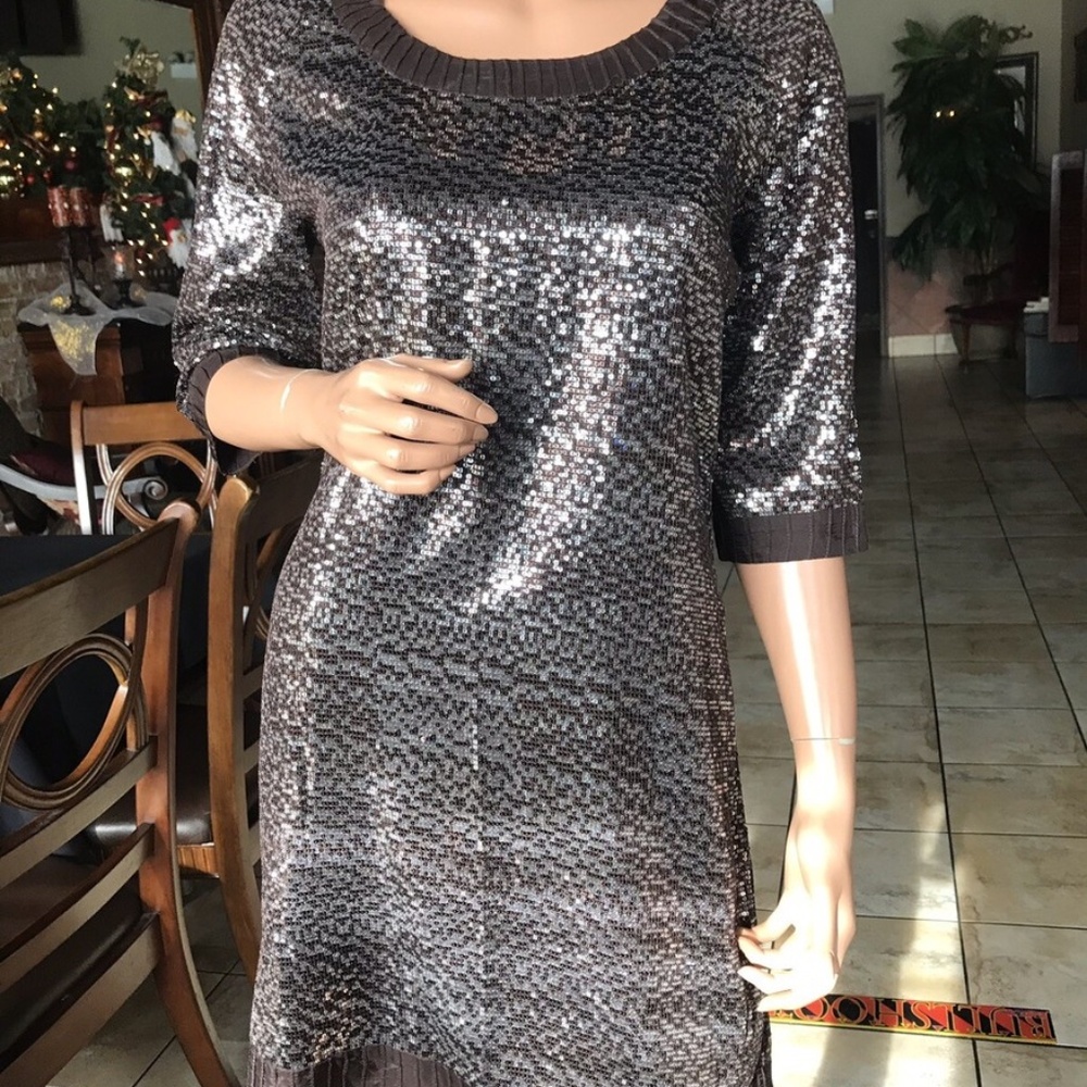 Tory Burch Brown Silk Sequin Midi Dress